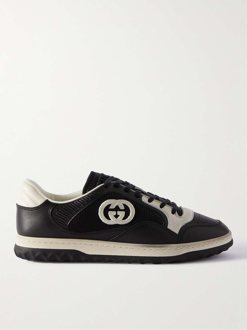 Logo-Embroidered Mesh and Leather Low-Top Sneakers - 1