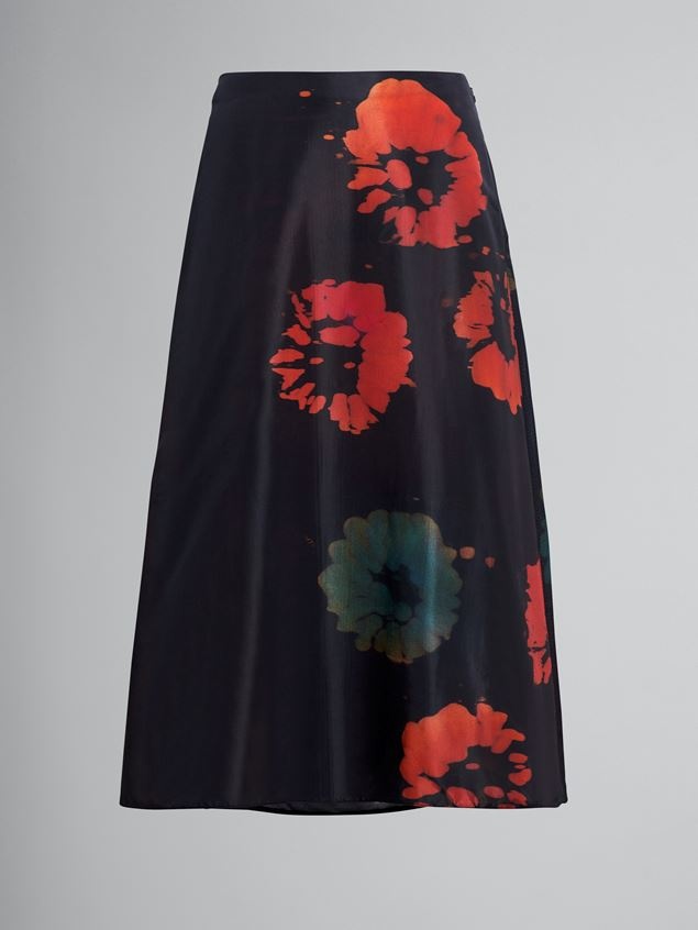 SUNFLOWER PRINT FLUID VISCOSE SKIRT - 1