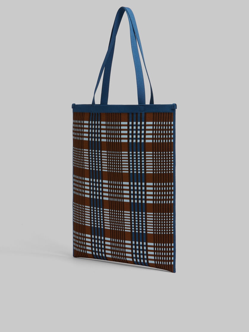 Marni BLUE AND BROWN JACQUARD CHECK FLAT TOTE BAG | REVERSIBLE