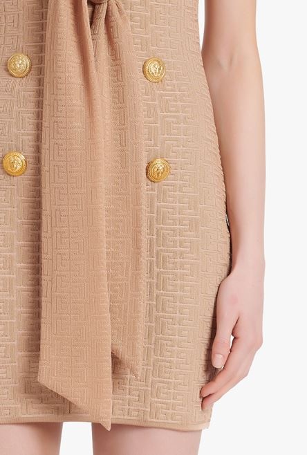 Short beige eco-designed knit dress with Balmain monogram - 8