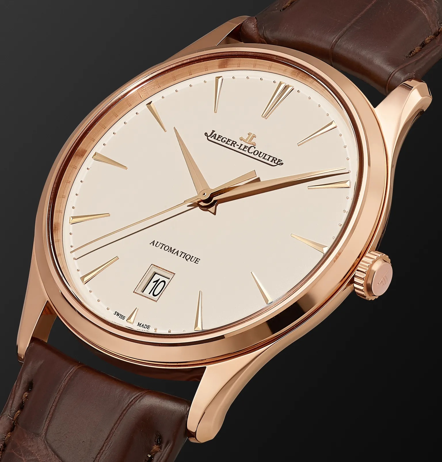 Master Ultra Thin Date Automatic 39mm 18-Karat Rose Gold and Alligator Watch, Ref No. 1232510 - 4