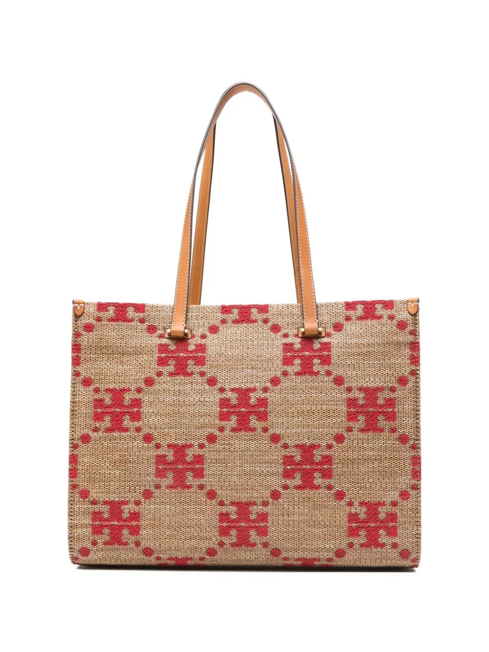 T MONOGRAM STRAW TOTE - 1