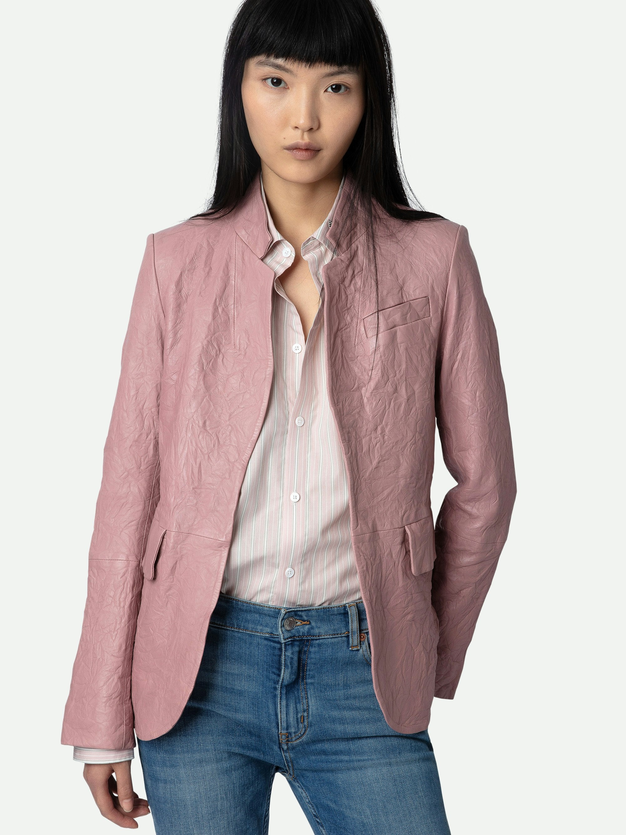 Very Crinkled Leather Blazer - 7