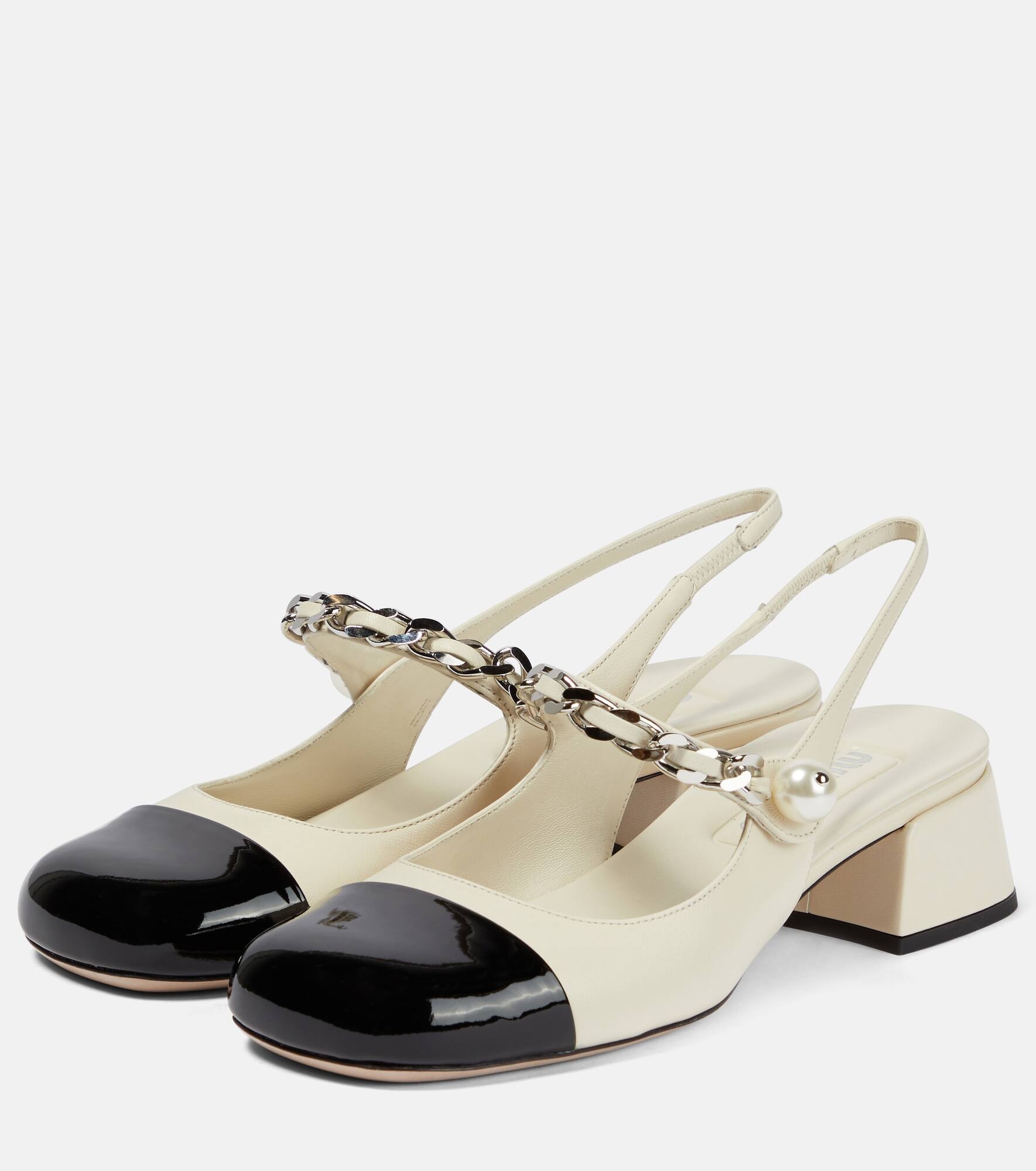 Chain-embellishedt leather slingback pumps - 5