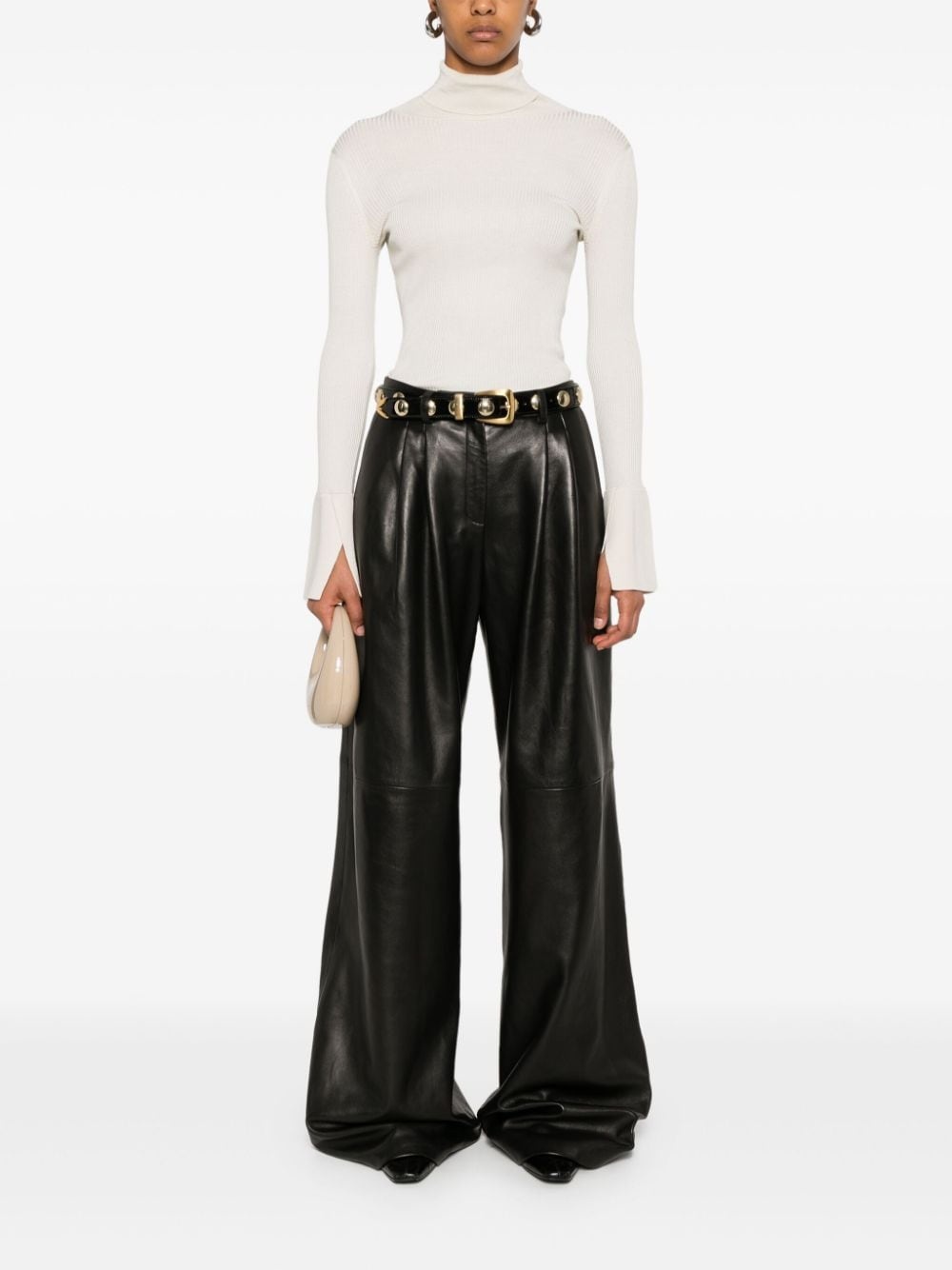 wide-leg leather trousers - 2