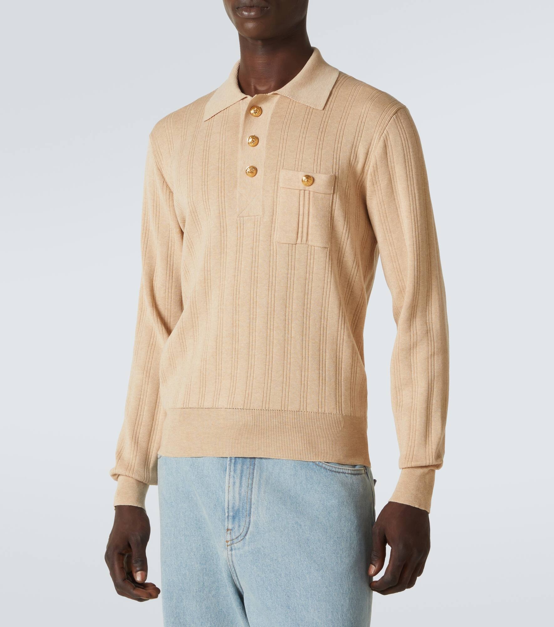 Ribbed-knit cotton polo sweater - 3