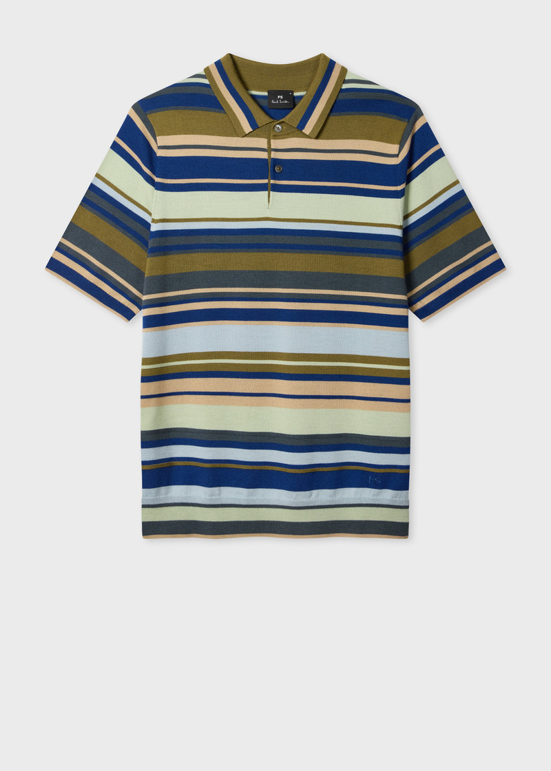 Khaki Multistripe Merino Wool Polo Shirt 1