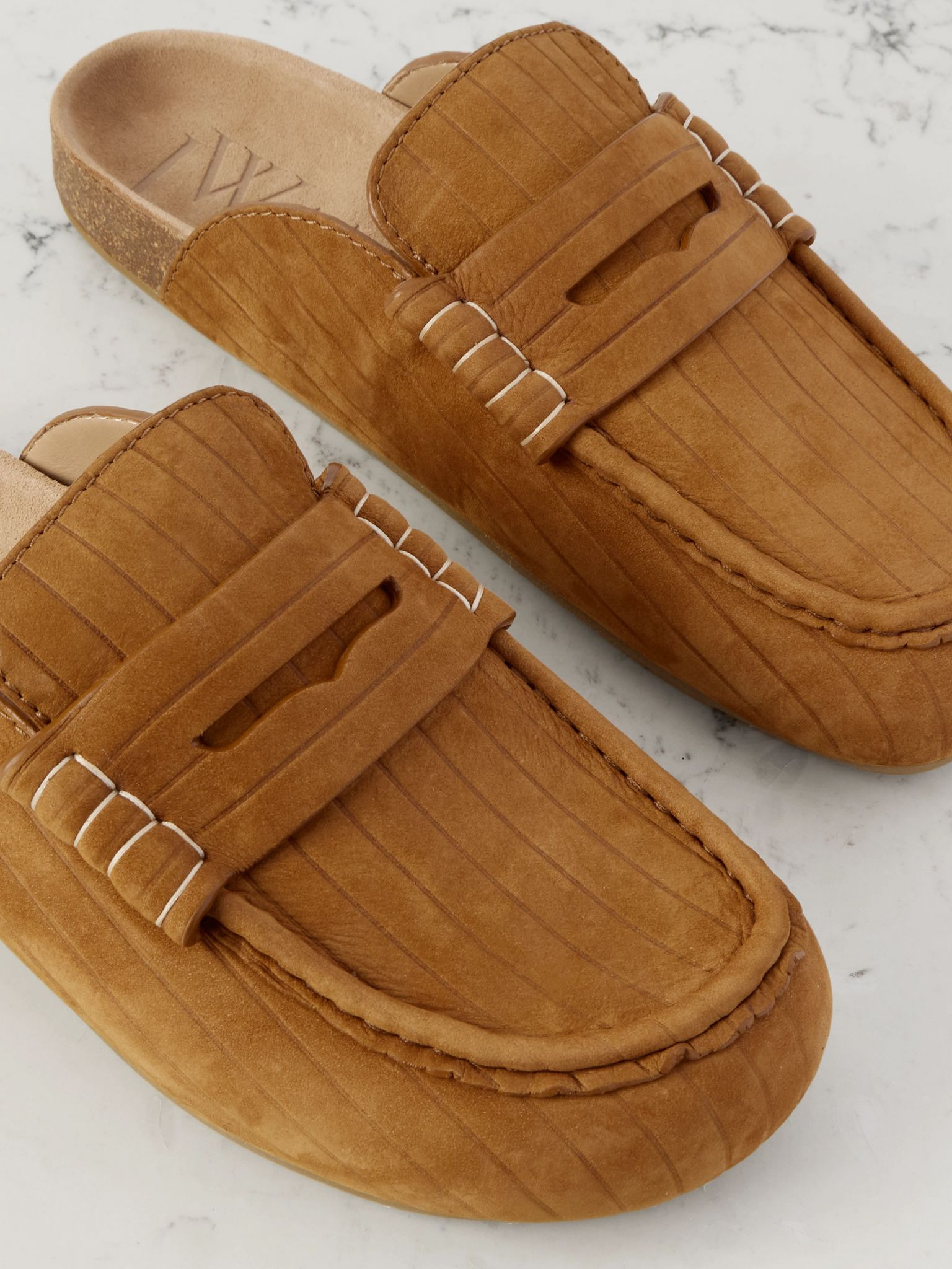 Stitch ribbed nubuck mules Camel - 4
