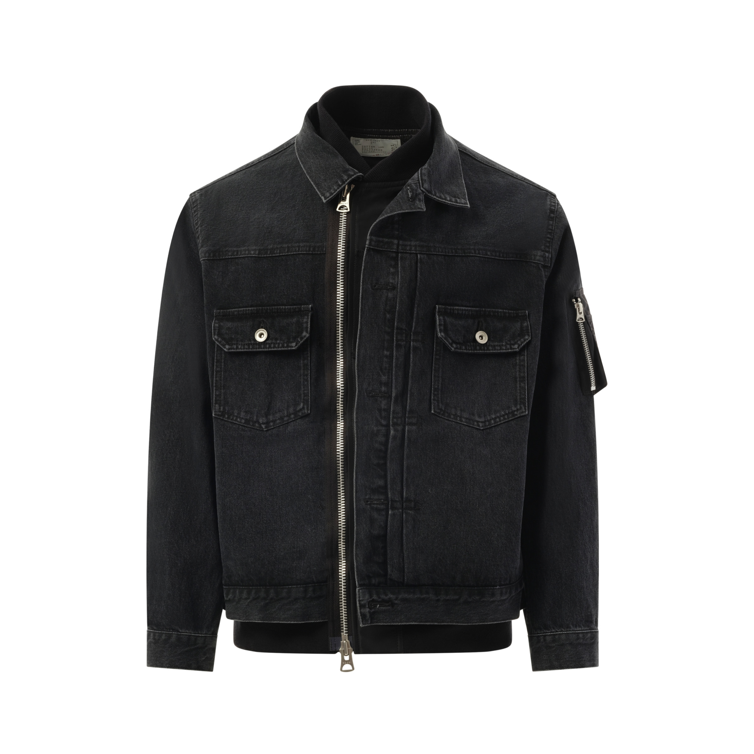 Denim Nylon Double Jacket in Black - 2