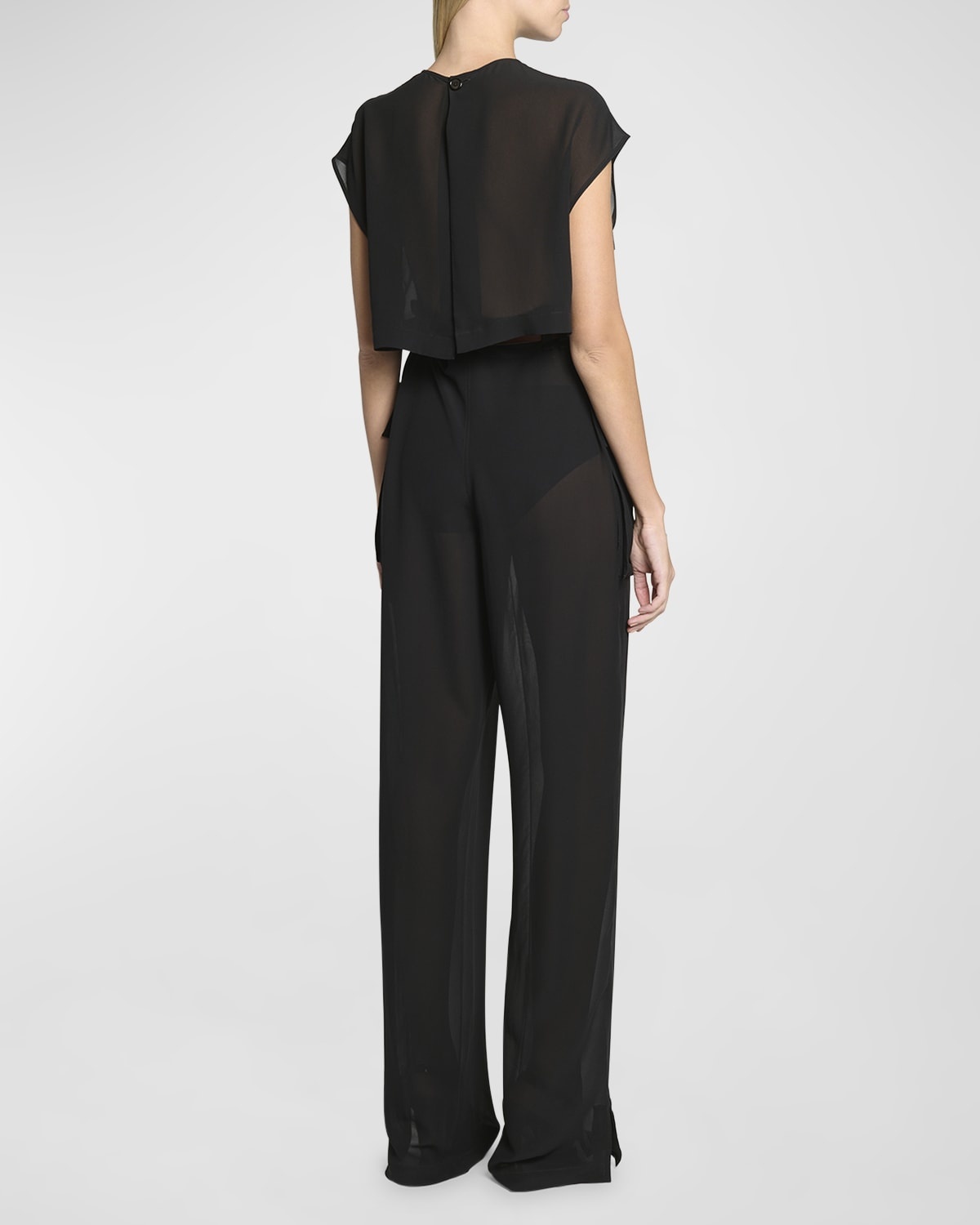 Combinaison Sleeveless Belted Silk Chiffon Utility Jumpsuit - 6