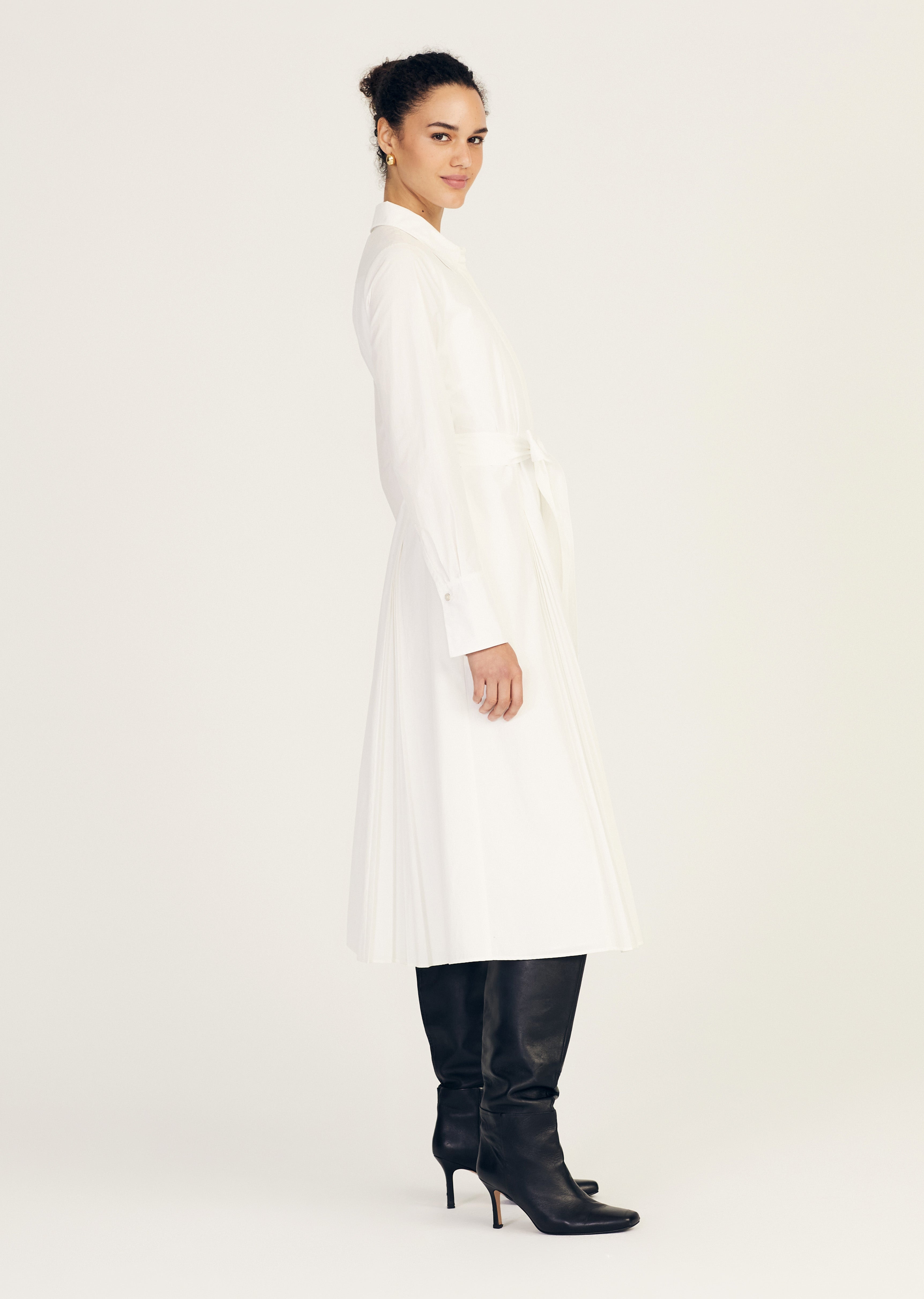 ANNETTE LONG SLEEVE PLEATED SHIRT DRESS - 2