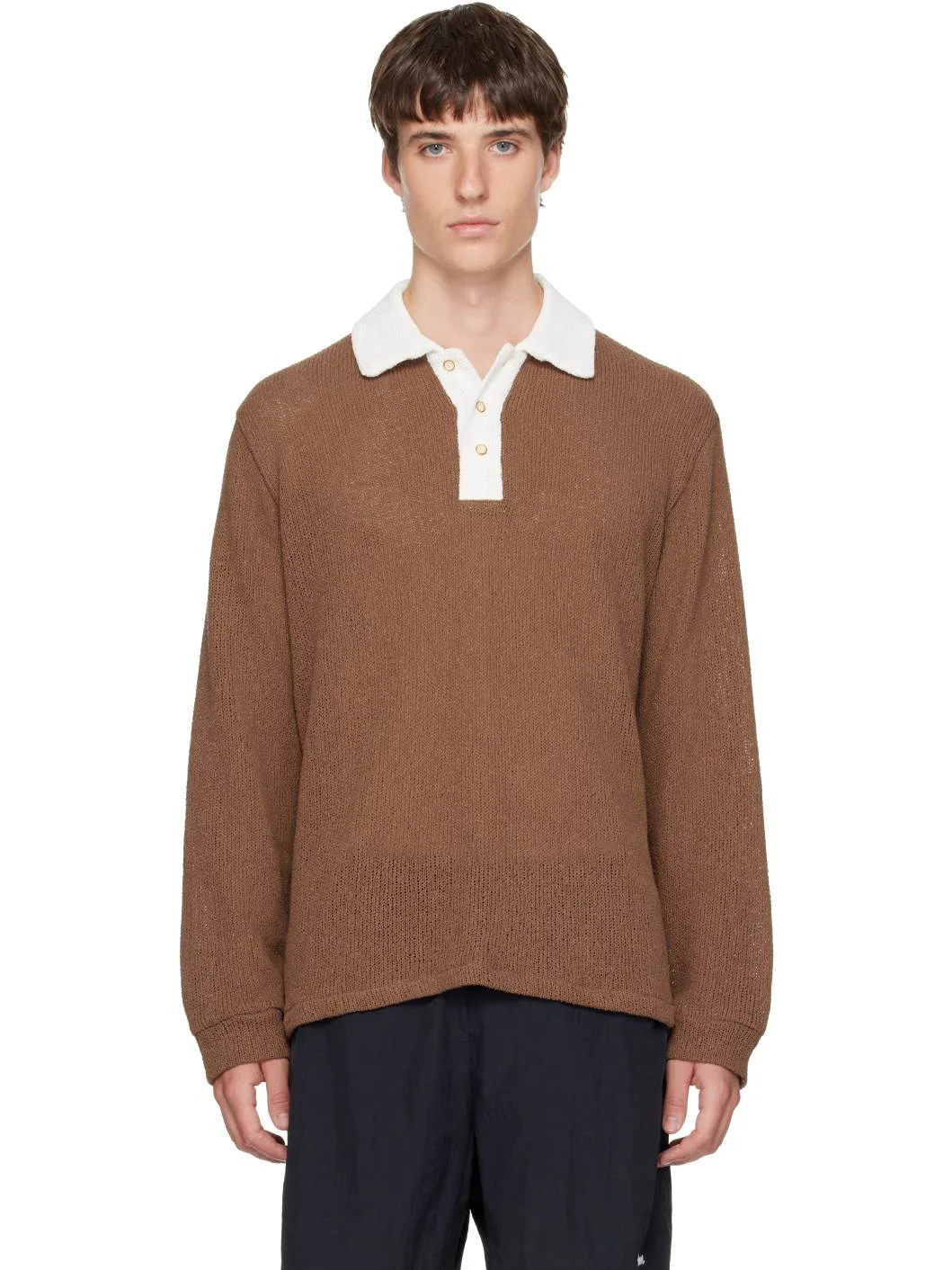 Brown Knitted Rugby Polo - 1