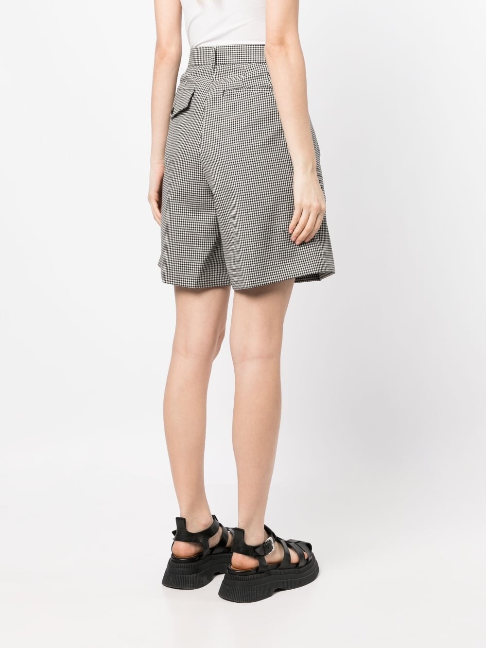check-print pleated shorts - 6