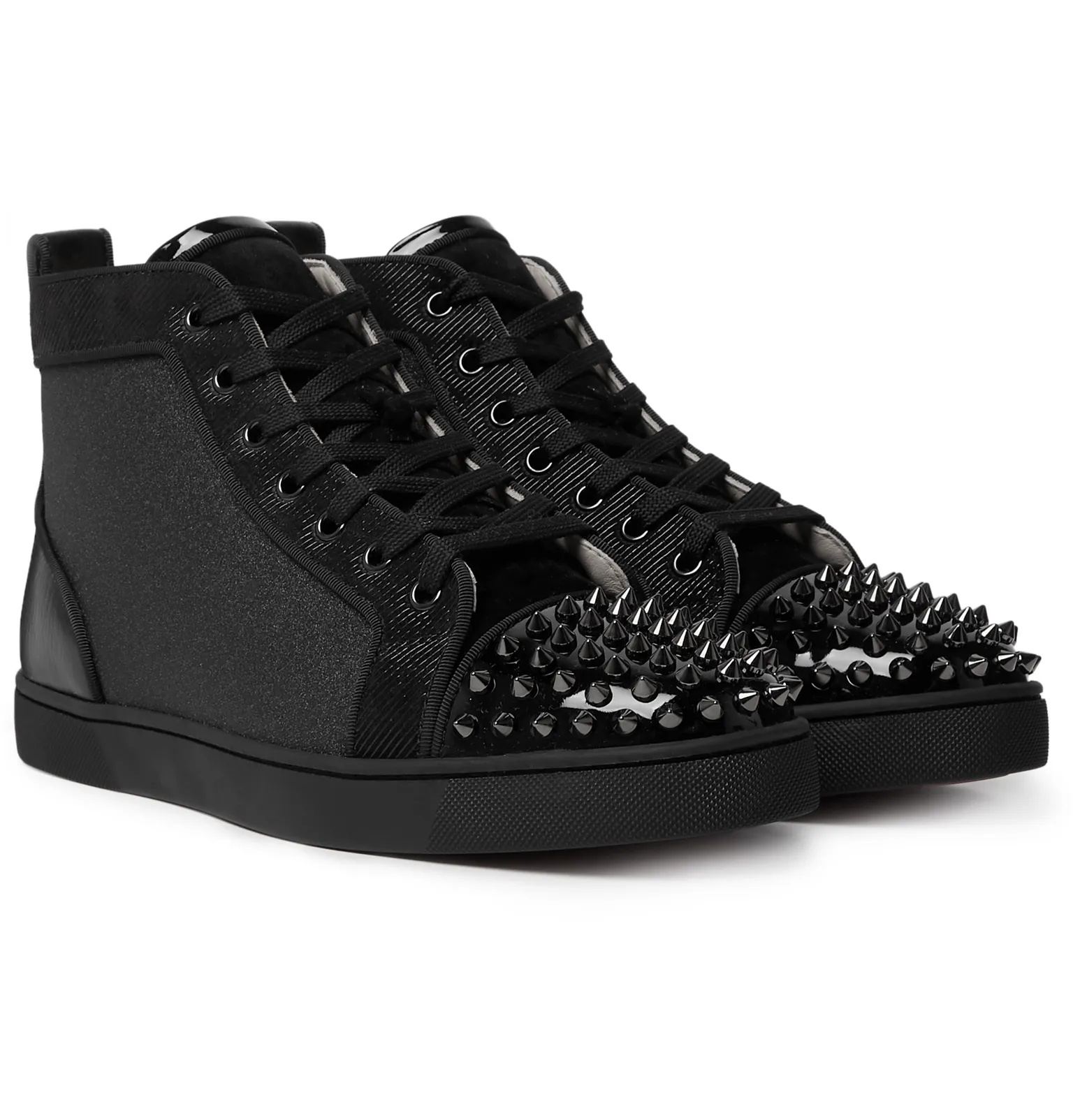 Lou Spikes Orlato Velvet, Glittered Canvas, Suede and Leather High-Top Sneakers - 2