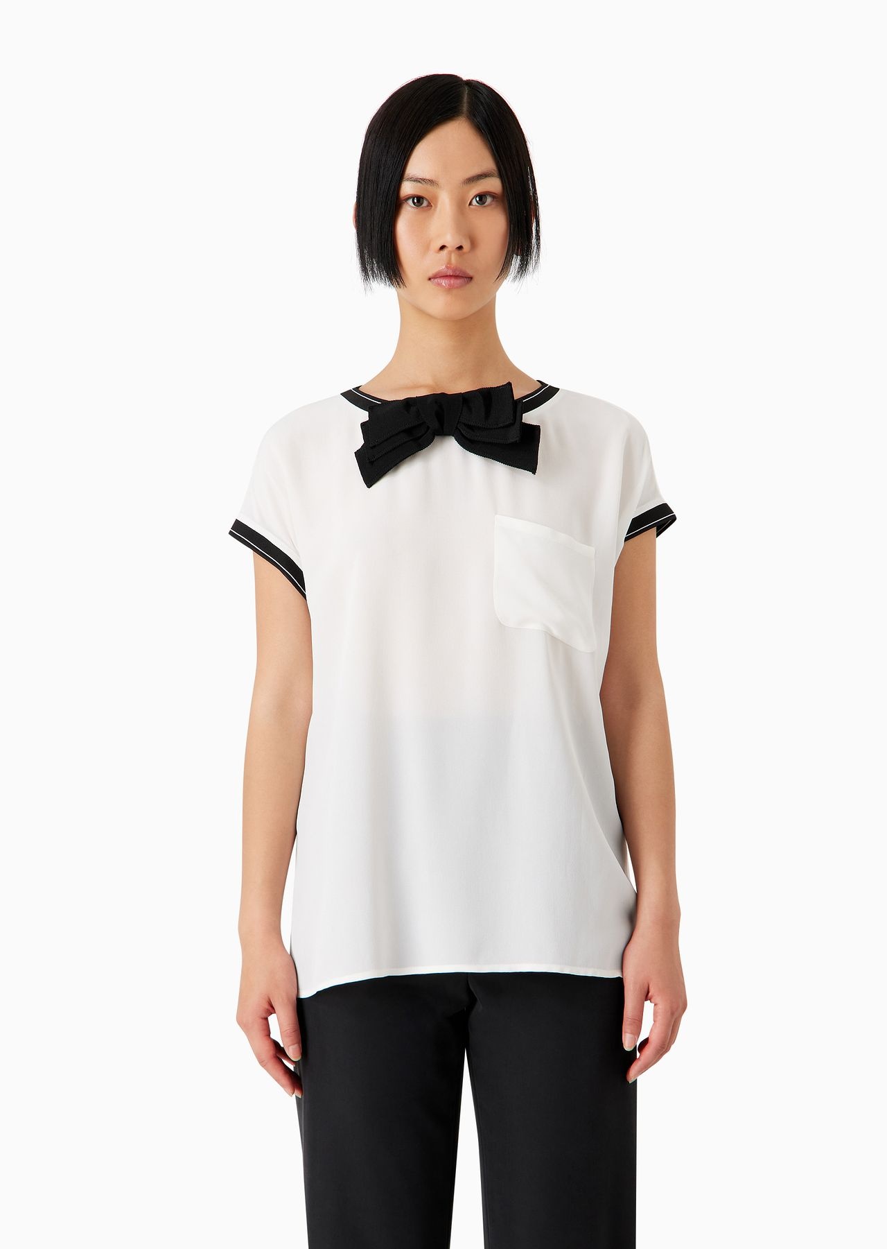 Short-sleeved viscose-crêpe blouse - 2