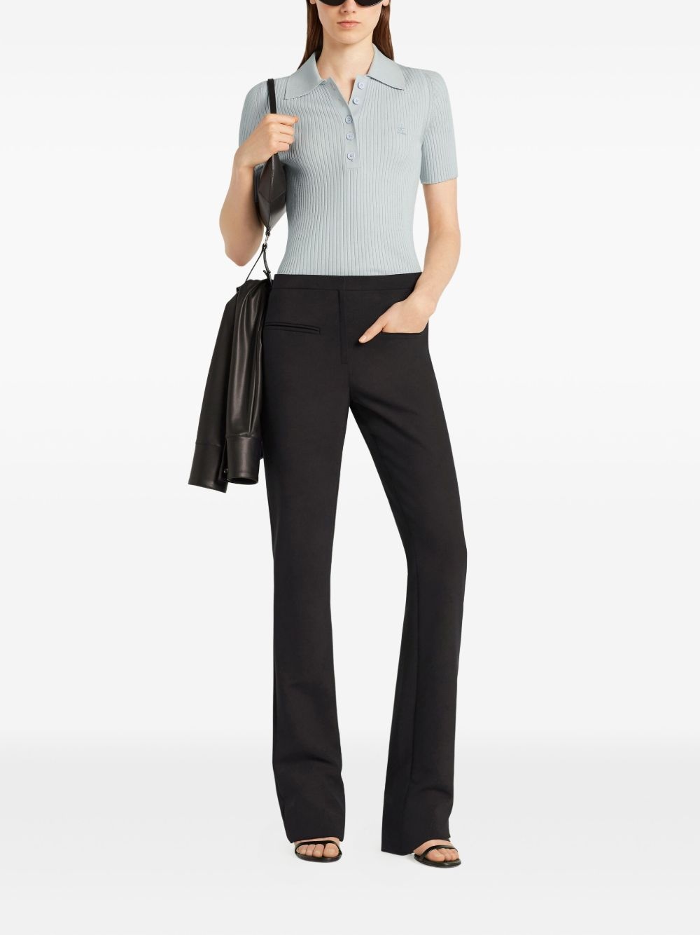 ribbed short-sleeve polo top - 2