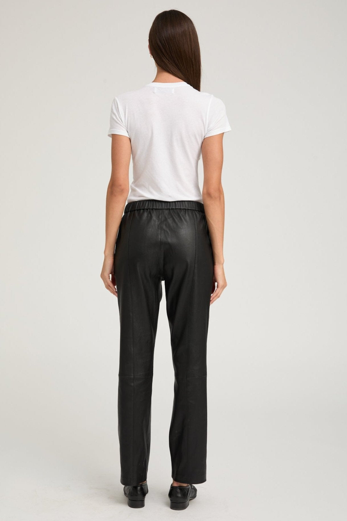 BLACK LEATHER SOPHIA PINTUCK JOGGERS - 6
