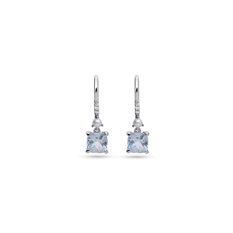 Cushion Cut Aquamarine and Pearl Drop Earrings 1