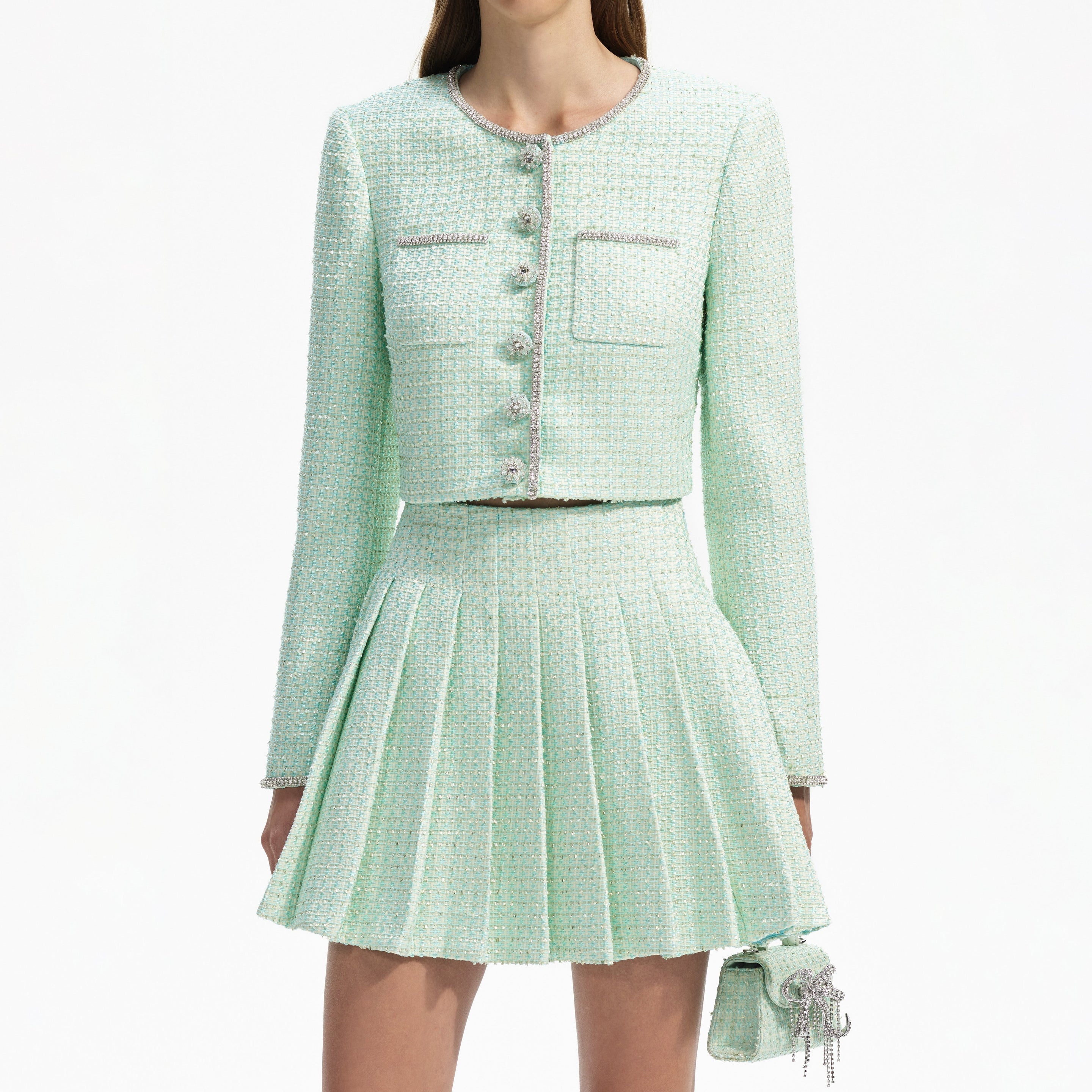 Self-Portrait｜SKIRTS (llic Boucle Mini Skirt (SC22- Self-Portrait Fitted Boucle Mini Skirt | Neiman Marcus