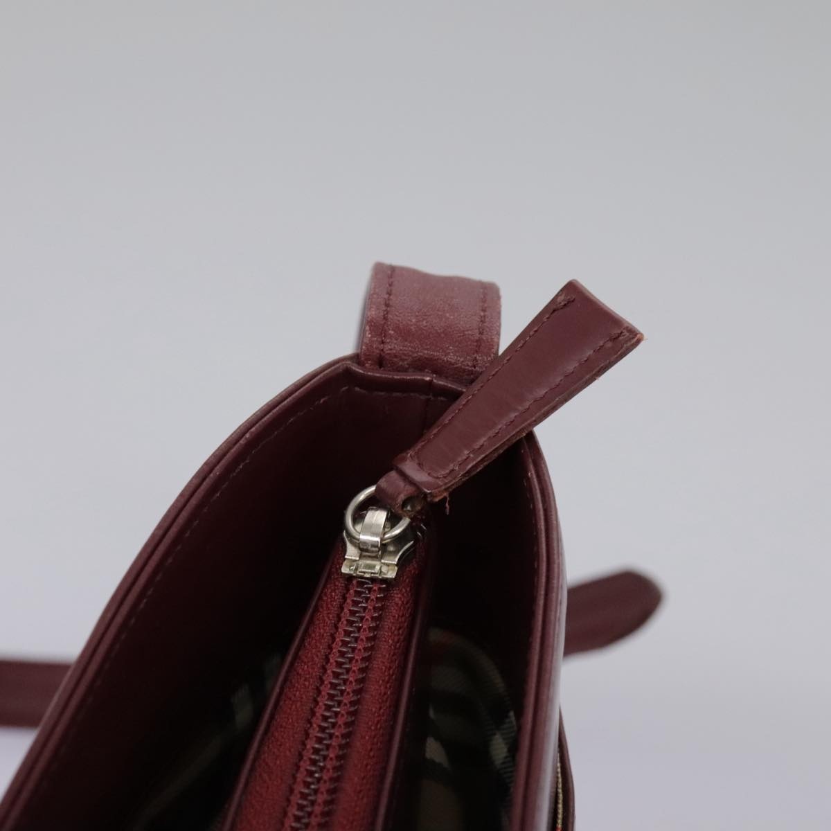 Burberry Shoulder Bag Leather Bordeaux Silver - 15
