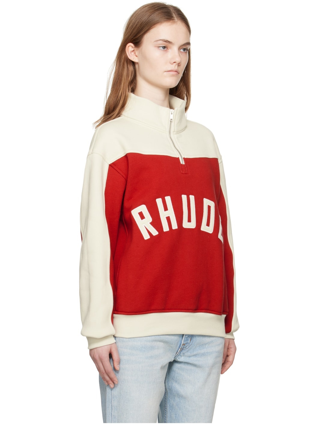 Red & Off-White Paneled Sweatshirt - 2