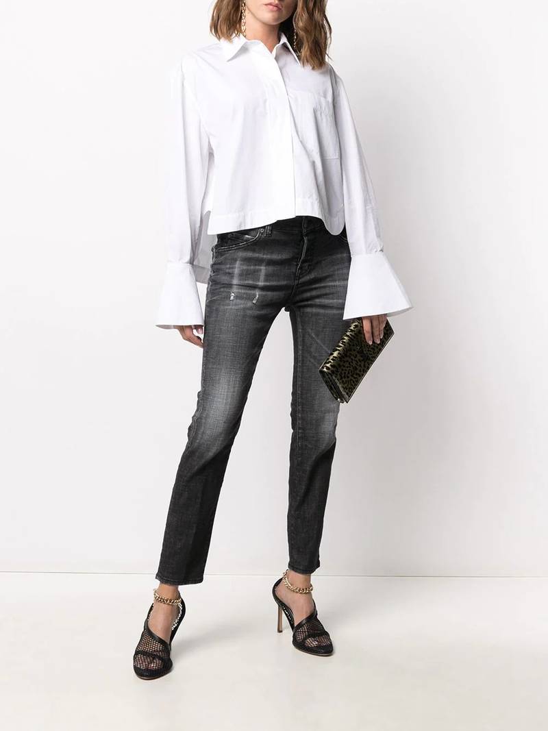 DSQUARED2 distressed-effect logo-patch denim jeans outlook