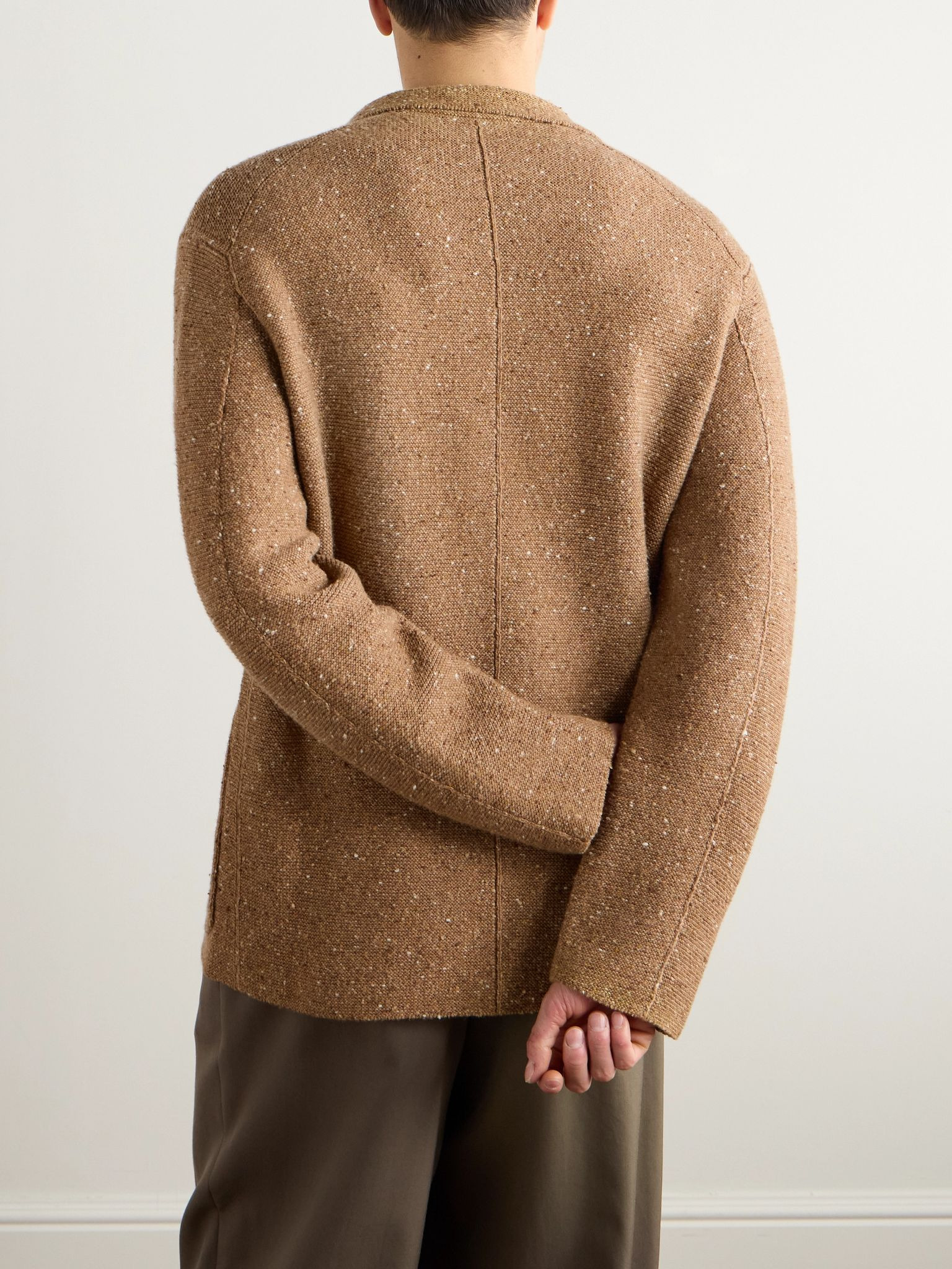Cerbonnio Cashmere and Linen-Blend Tweed Cardigan Neutral - 3