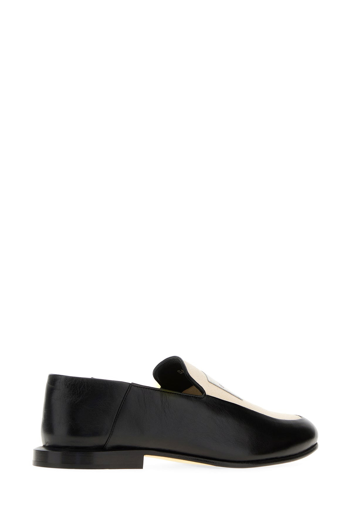 Two-tone leather and canvas Label loafers - 3