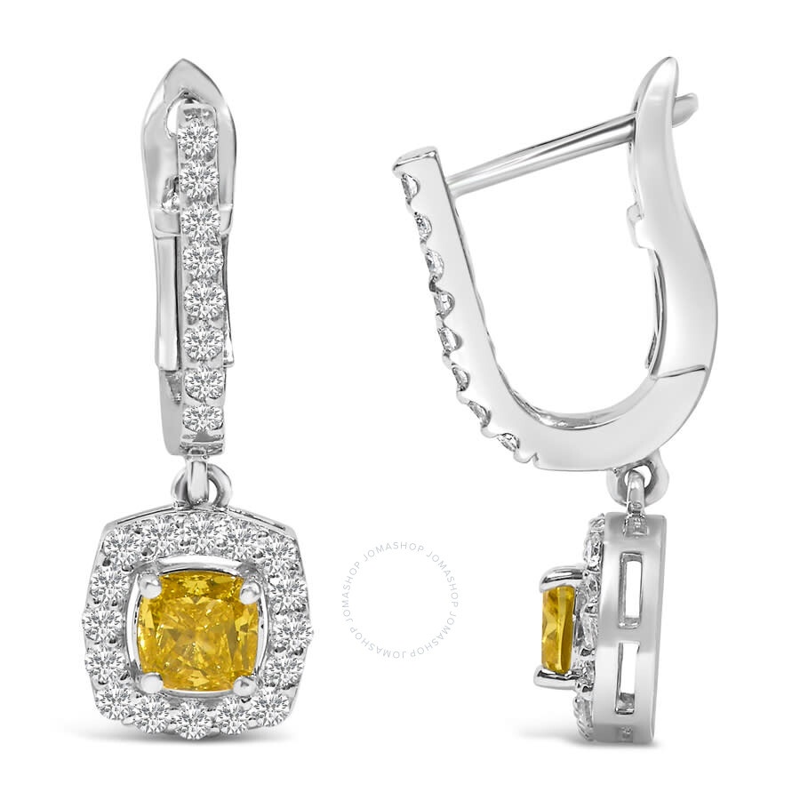 Haus Of Brilliance - Haus of Brilliance 14K White Gold 1 1/5 Cttw Yellow Lab Grown Diamond Halo Drop and Dangle Earrings - 3