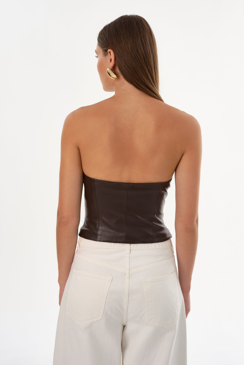 GIADA | Faux Leather Strapless Top 8