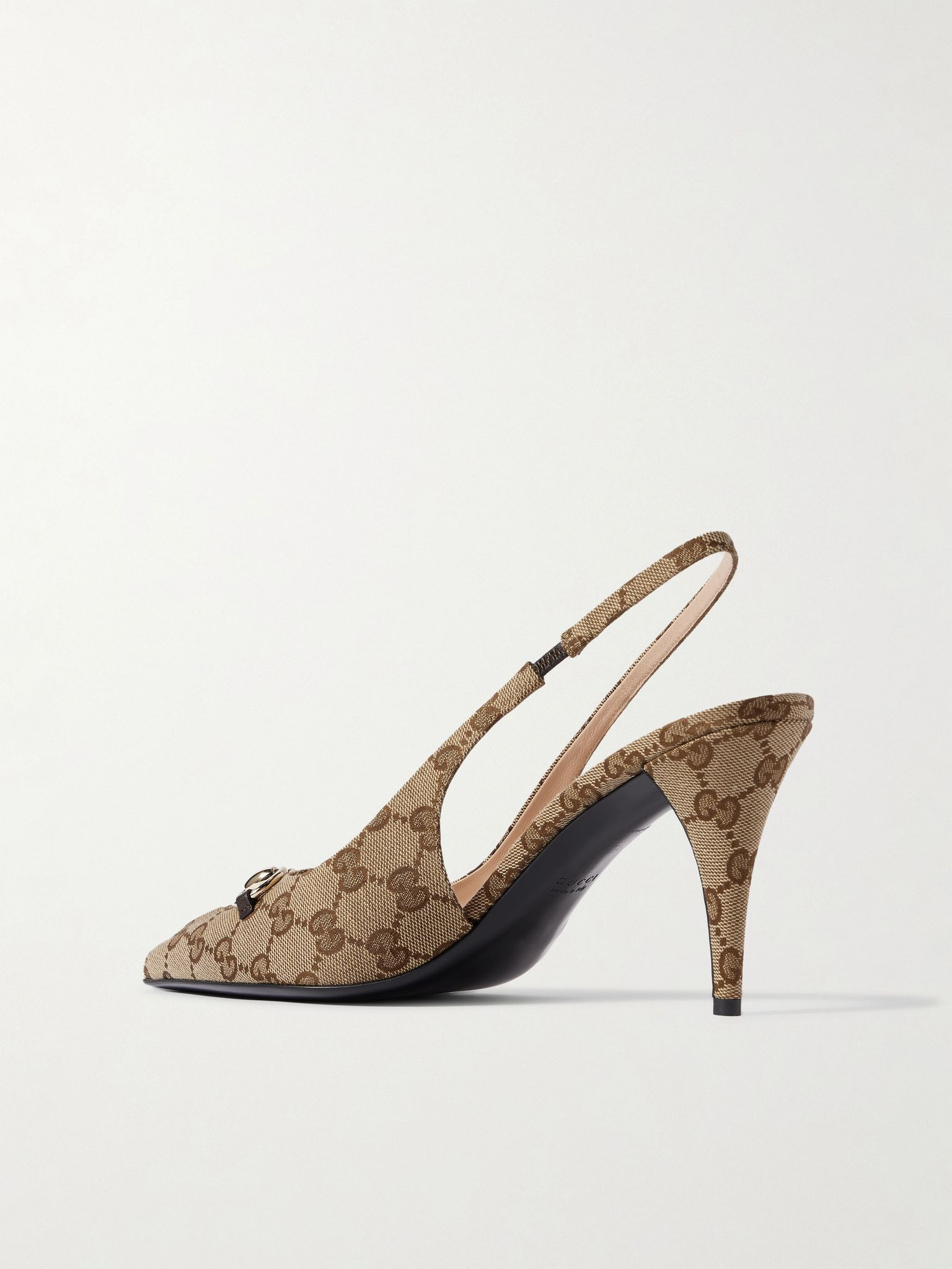 Erin horsebit-detailed canvas-jacquard slingback pumps Brown - 3