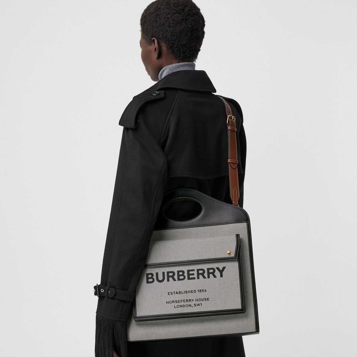 Medium Two-tone Canvas and Leather Pocket Bag - 9