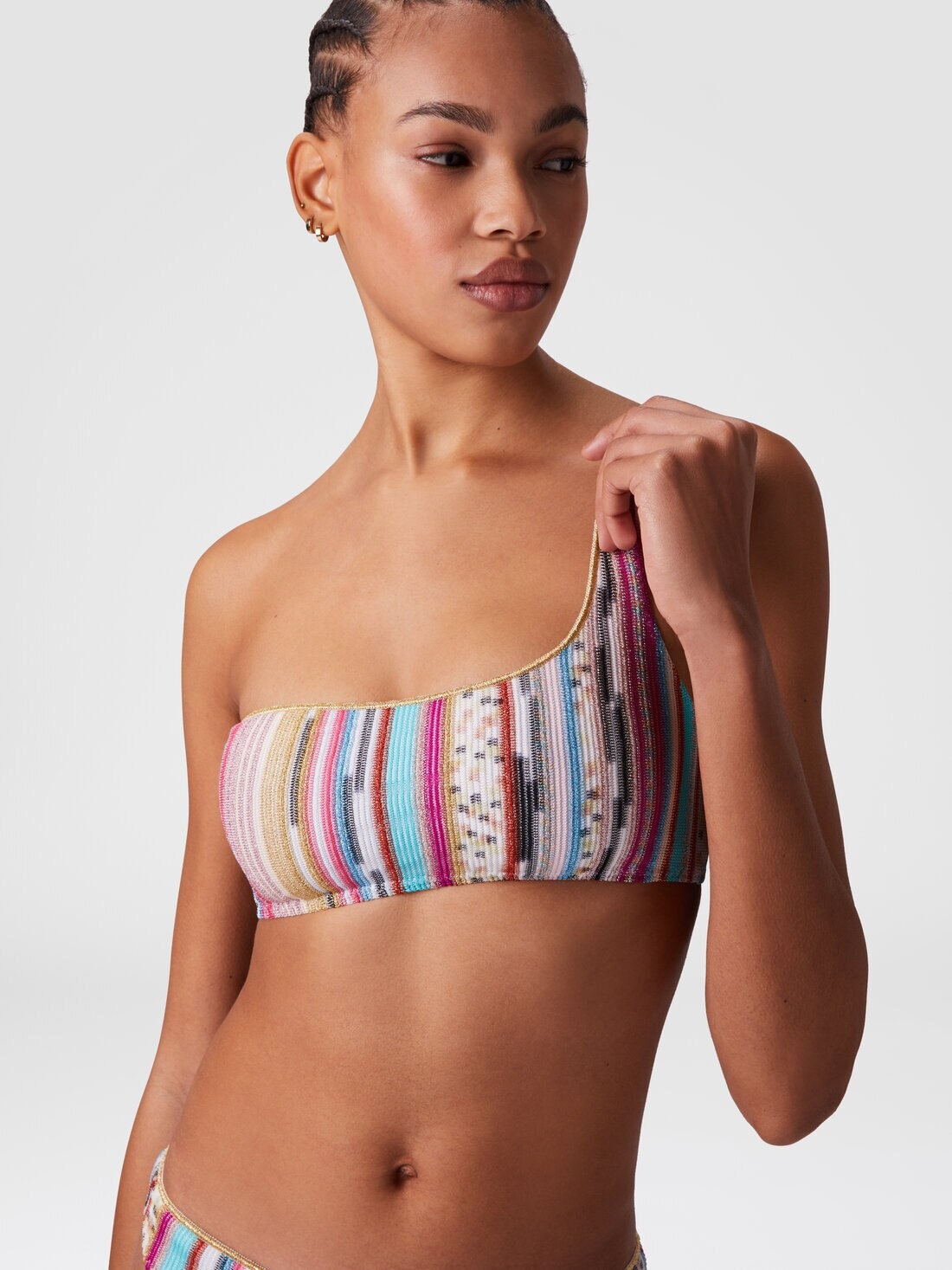 One-shoulder bikini in lamé slub viscose - 4
