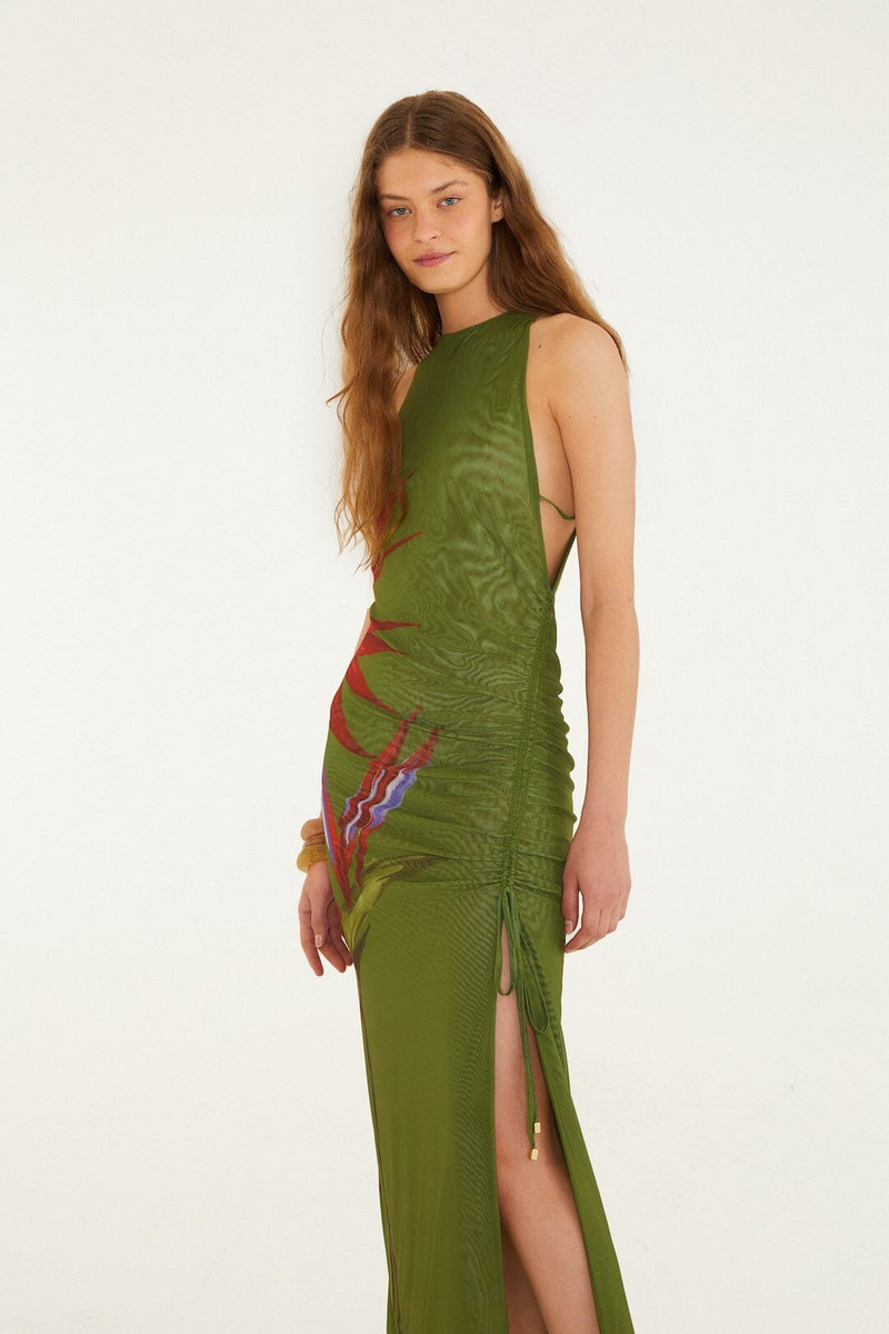 Dark Green Strelitzia Maxi Dress 4