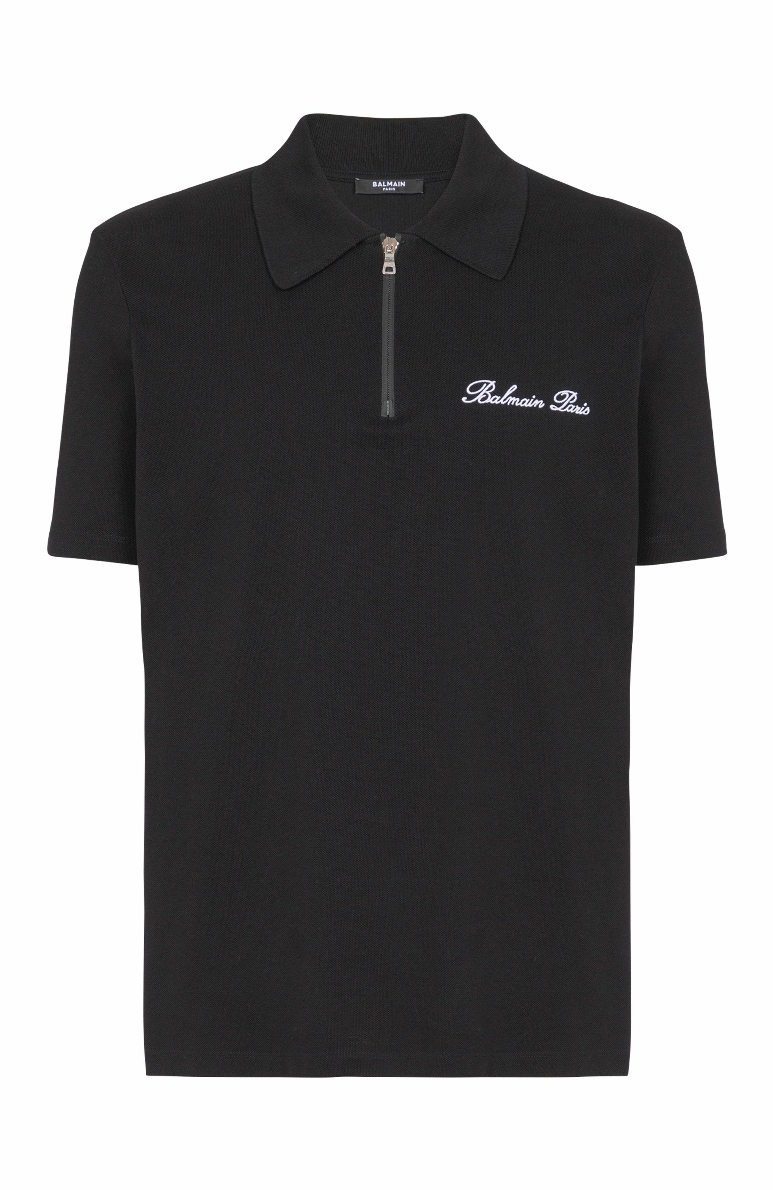 Balmain Short-sleeved polo shirt with embroidery in Black at Nordstrom - 1