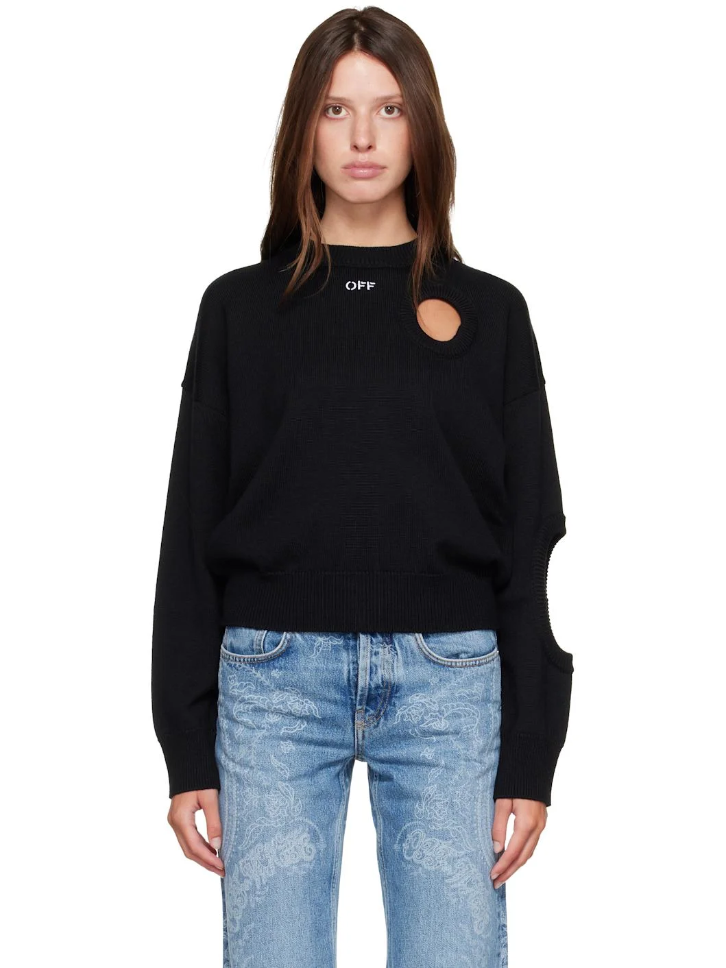 Black Meteor Knit Crop Crew Sweater - 1