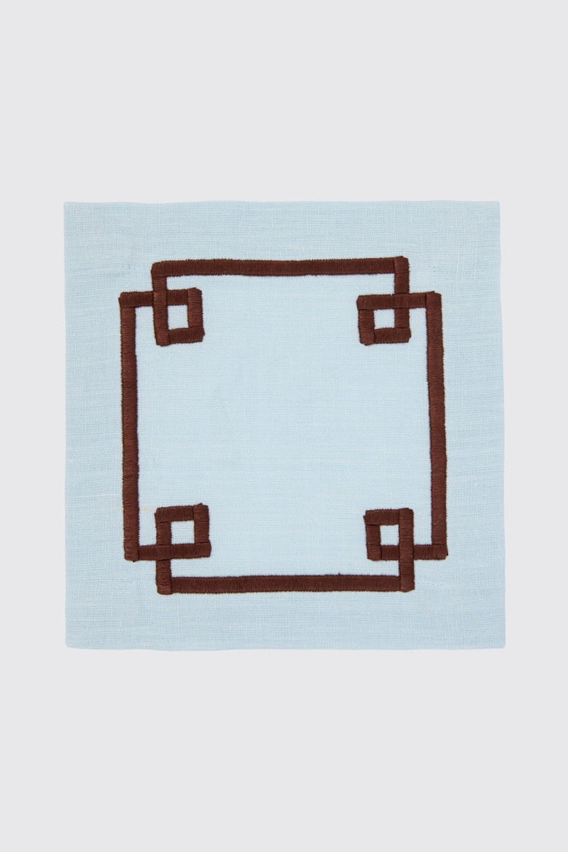 Set of 4 Inverted Aztec Cocktail Napkins in Plume & Brown Linen 1