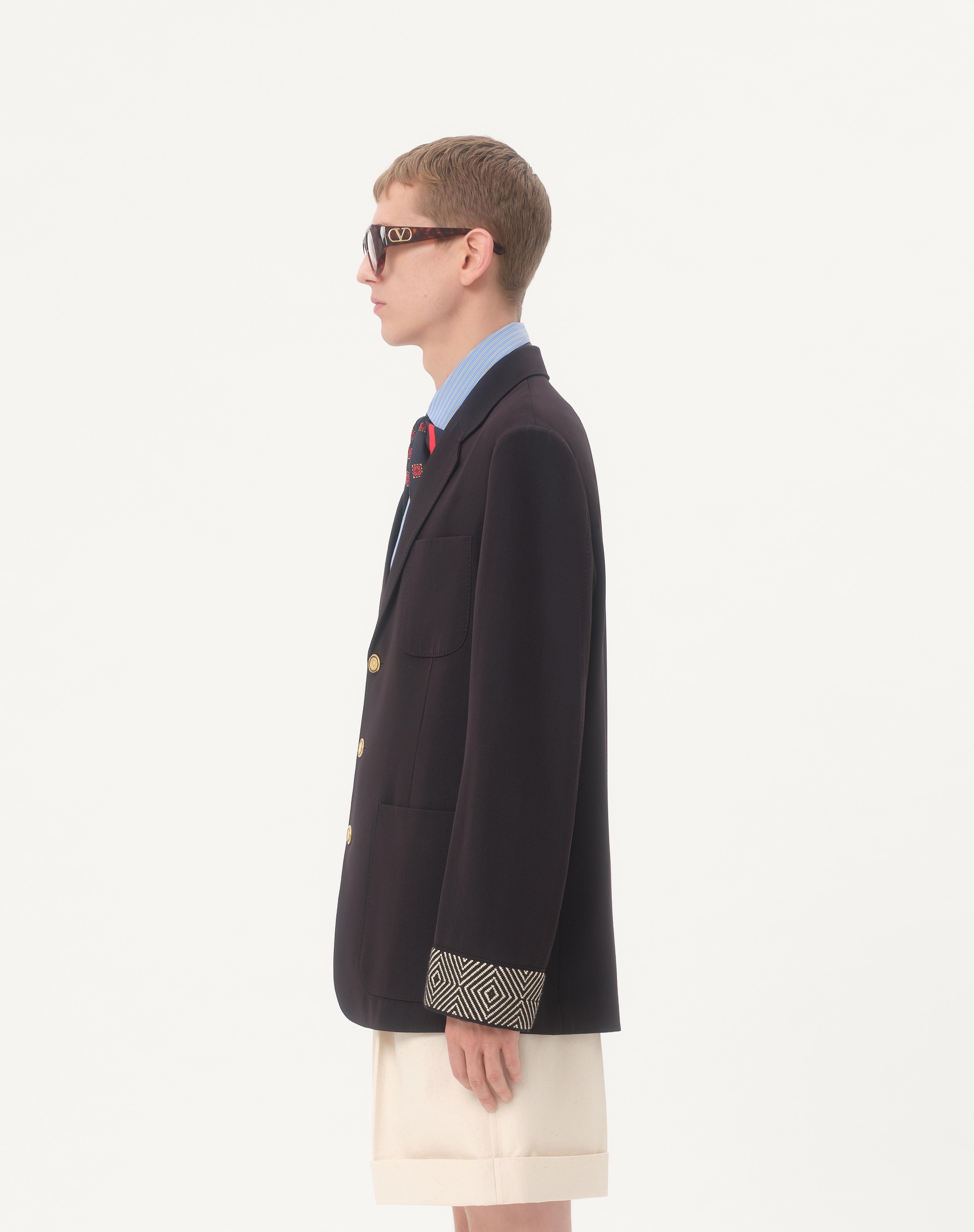 SINGLE-BREASTED WOOL AND COTTON JACKET WITH JACQUARD TRIMMINGS - 5