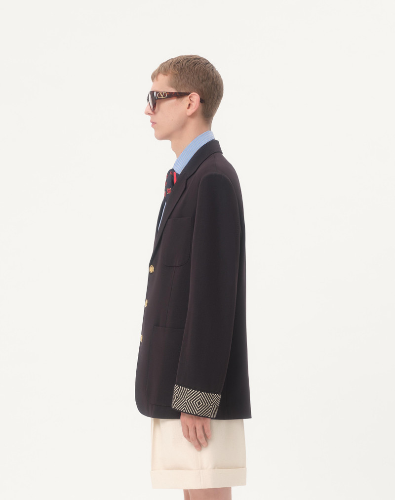 SINGLE-BREASTED WOOL AND COTTON JACKET WITH JACQUARD TRIMMINGS 5