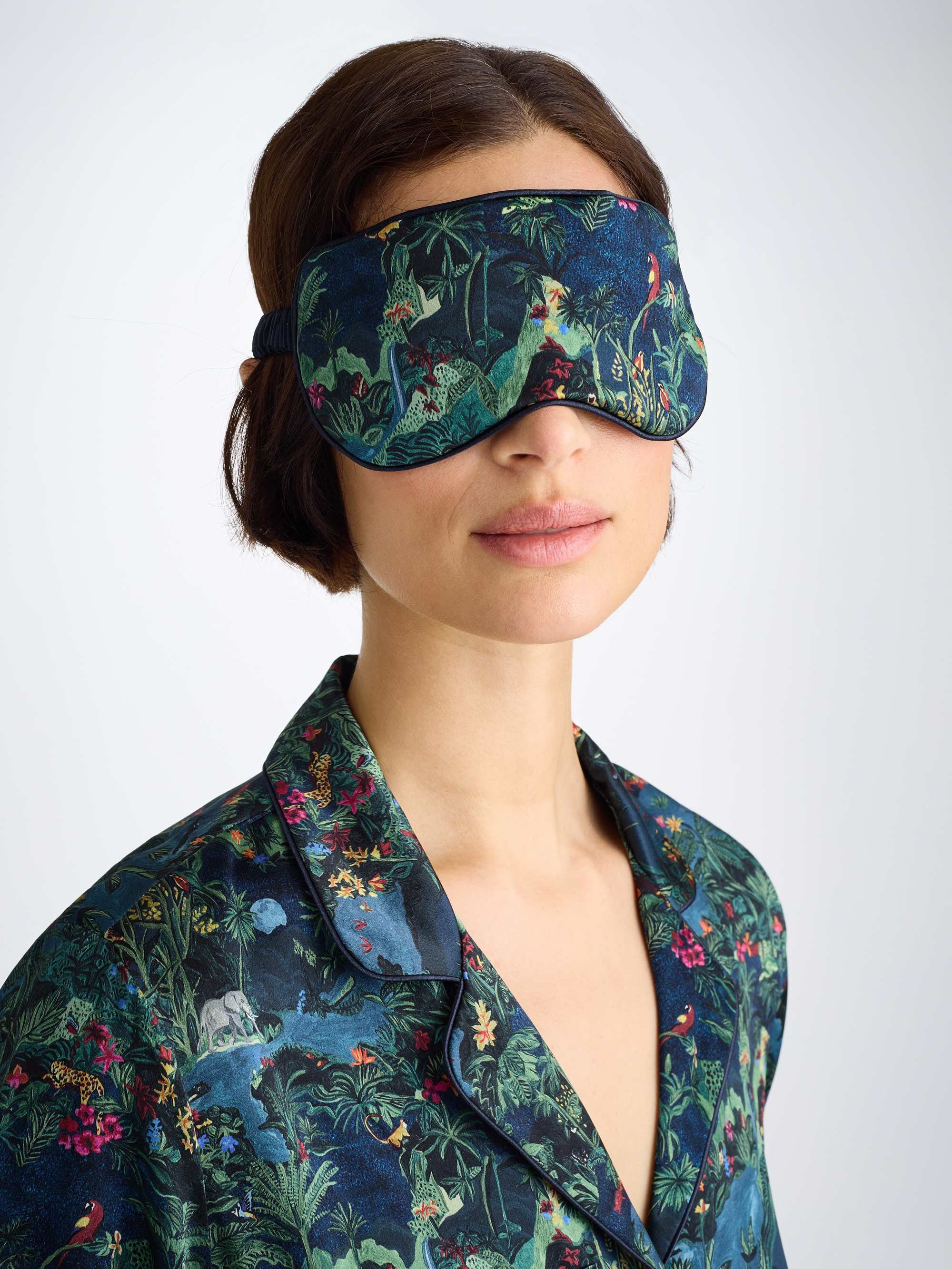 Eye Mask Silk Satin Multi Midnight Jungle Print - 4