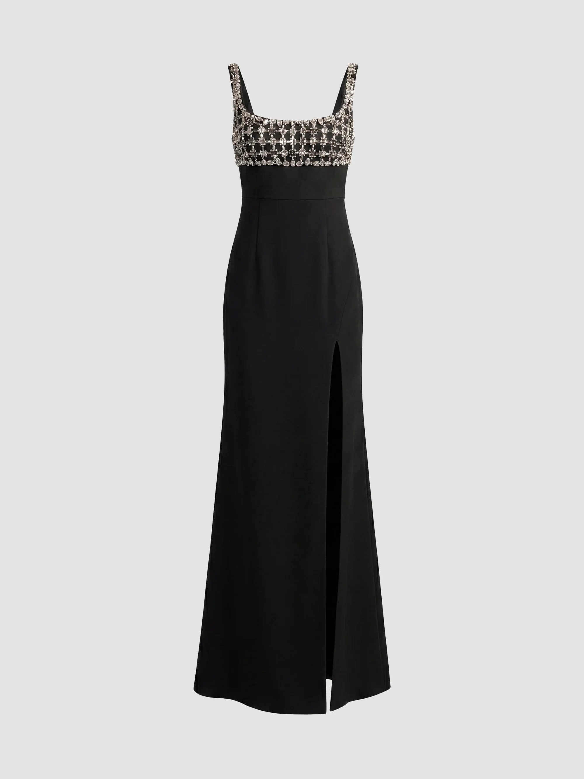 Women's Beaded Crepe Sleeveless Gown - Black - 1