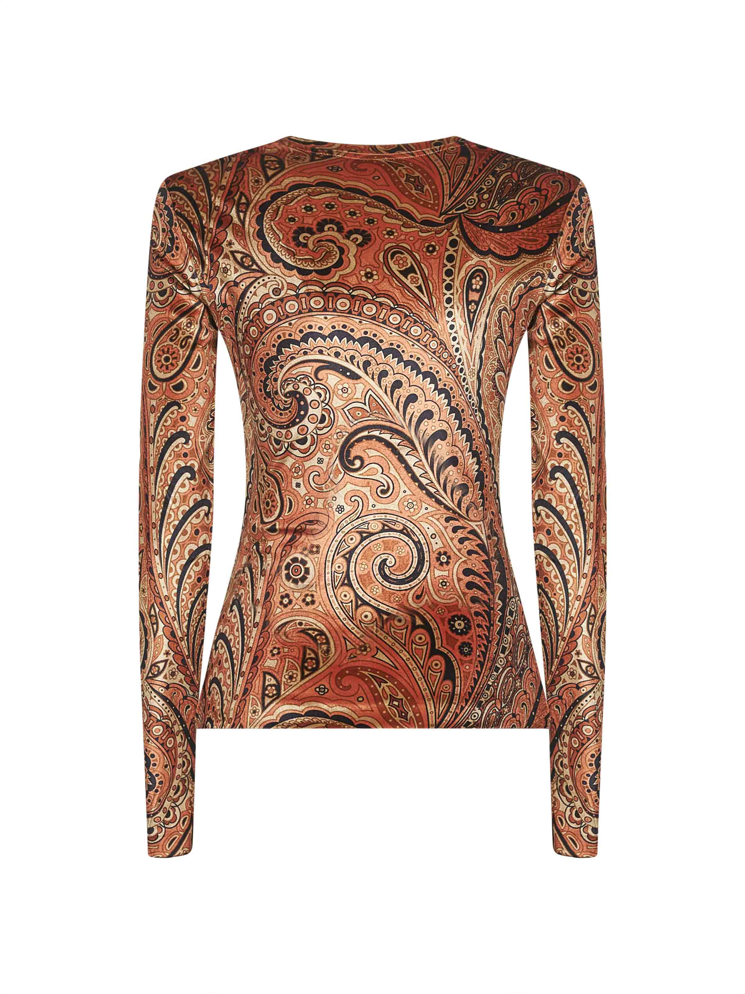 Etro Women Orange Paisley Print Stretch Chenille Top - 2