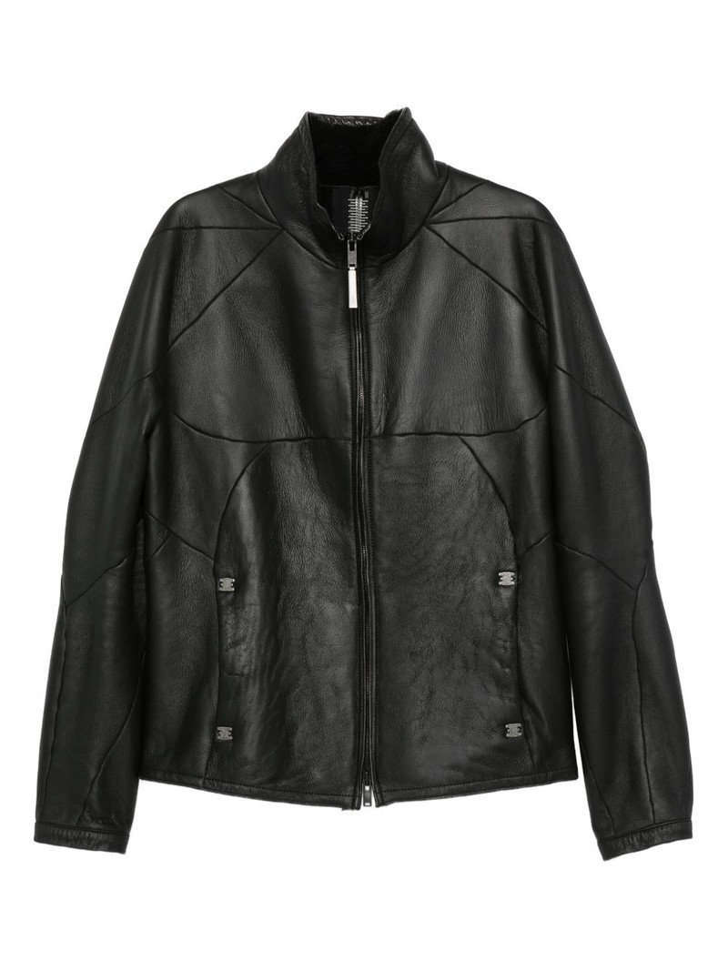 panelled zip-front leather jacket 1