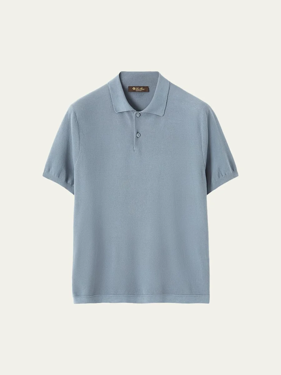 Men's Cotton and Silk Knit Polo Shirt - 1