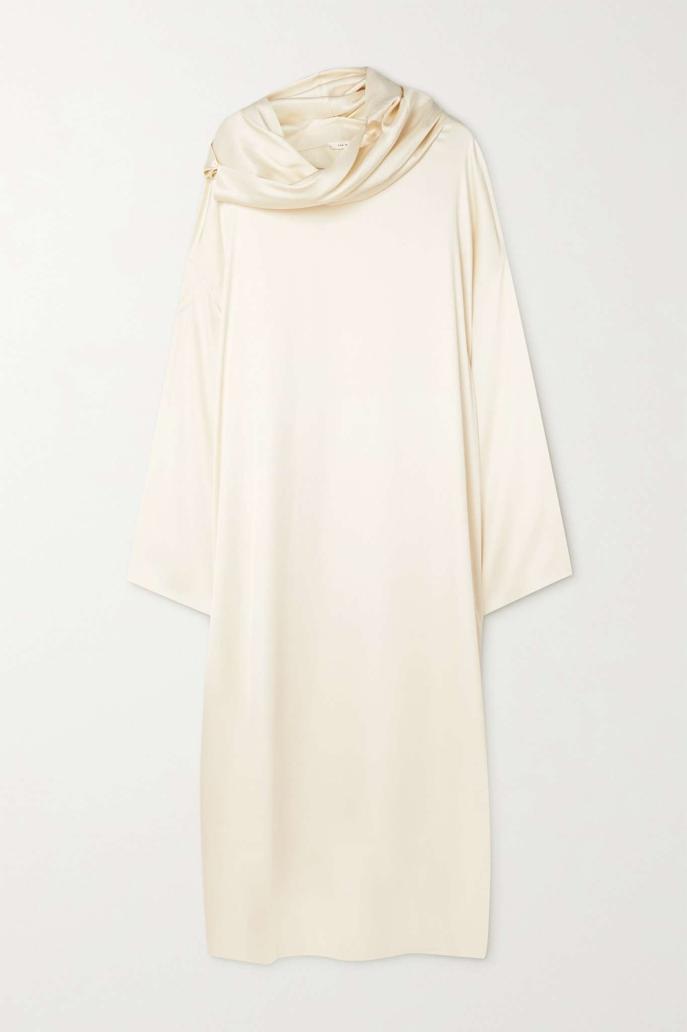 Santia draped-collar silk-satin midi dress - 1