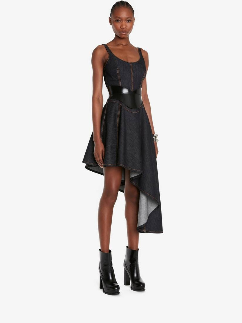 Alexander McQueen Women's Asymmetric Drape Denim Dress in Dark Navy -  744959QMACD4158 | REVERSIBLE