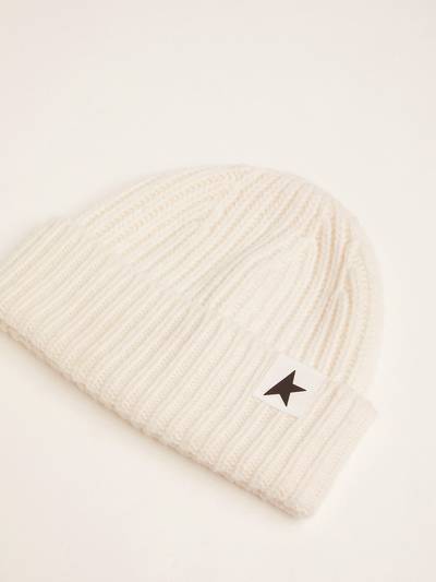 Golden Goose White wool beanie with contrasting black star outlook