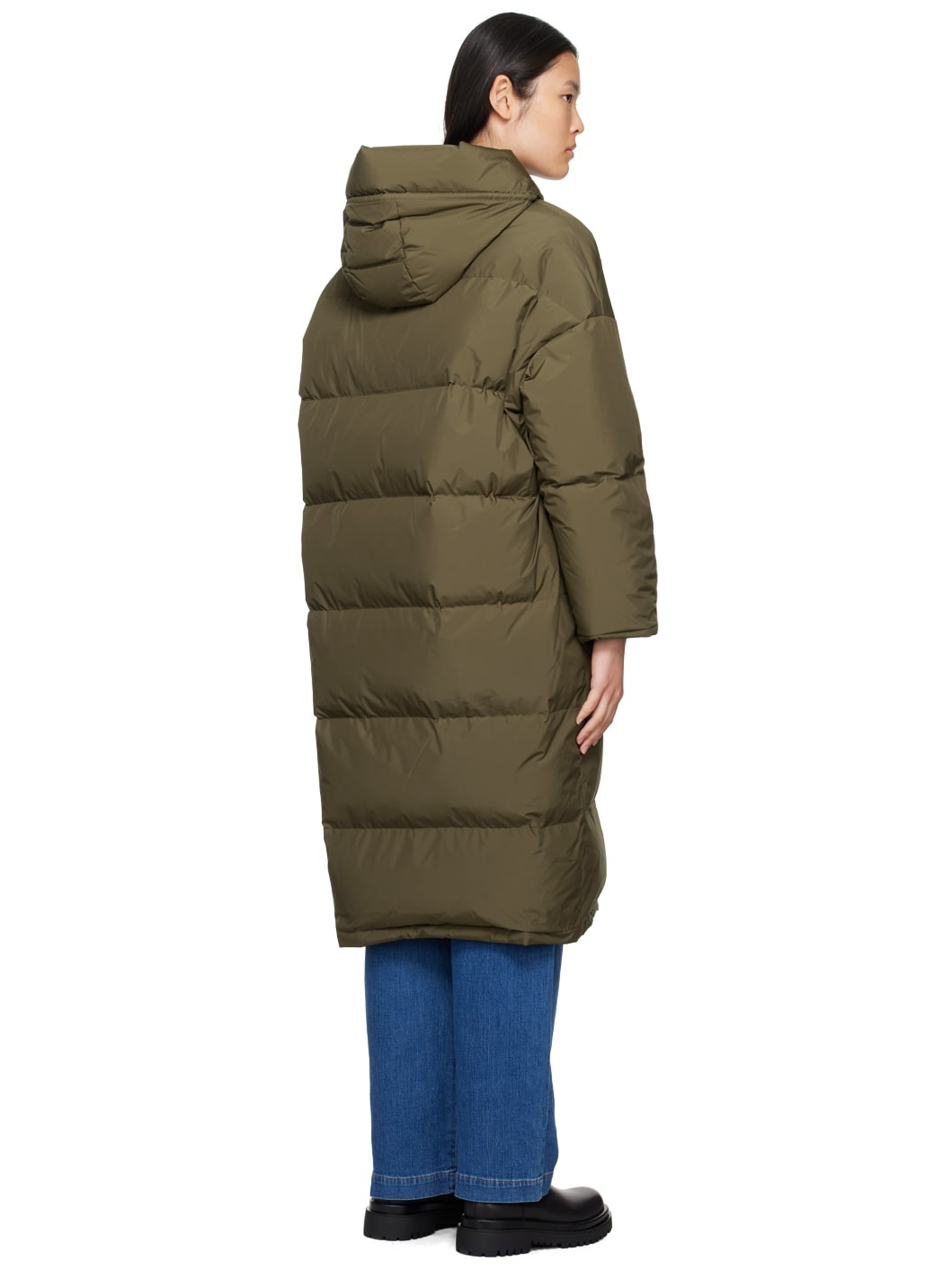 Khaki Hooded Reversible Down Coat - 3