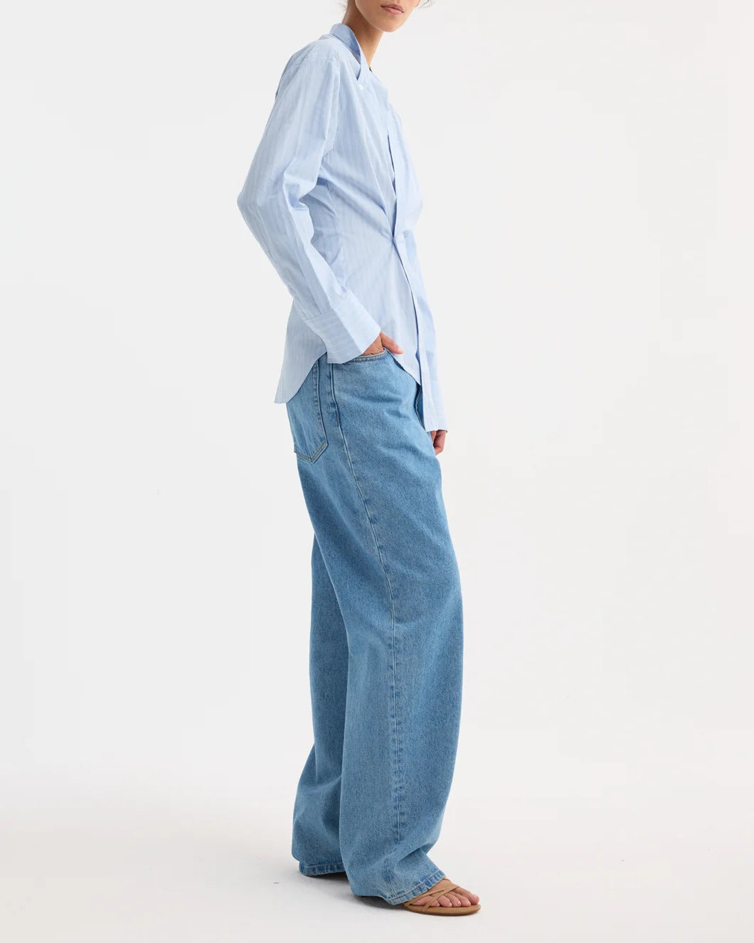 OVERLAP STRIPED SHIRT  | FINE BLUE STRIPE - 3