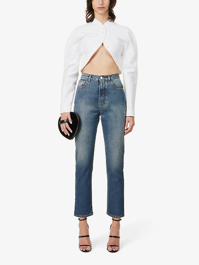Alaïa Structured-waist contrast-stitch straight high-rise jeans outlook